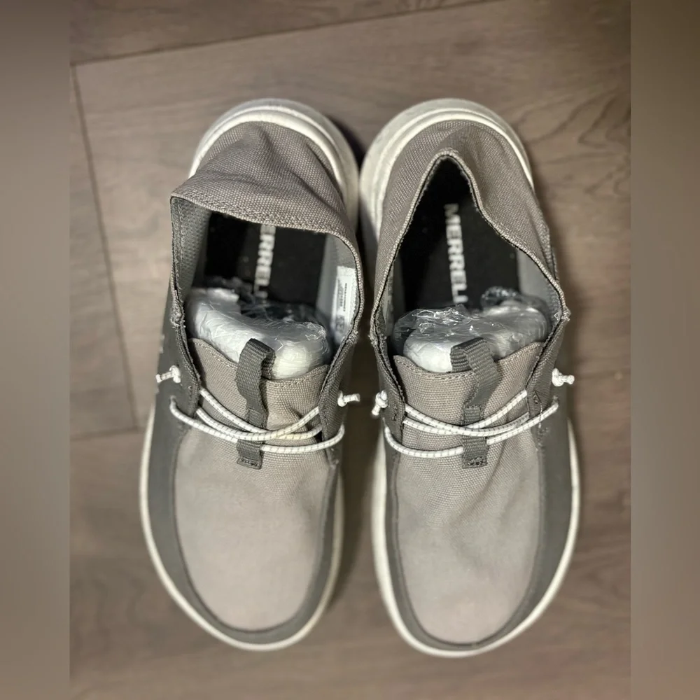 Merrell Men's Hut Moc 2 Canvas Paloma Grey Boat Shoes Slip On‎ Comfort Outdoors